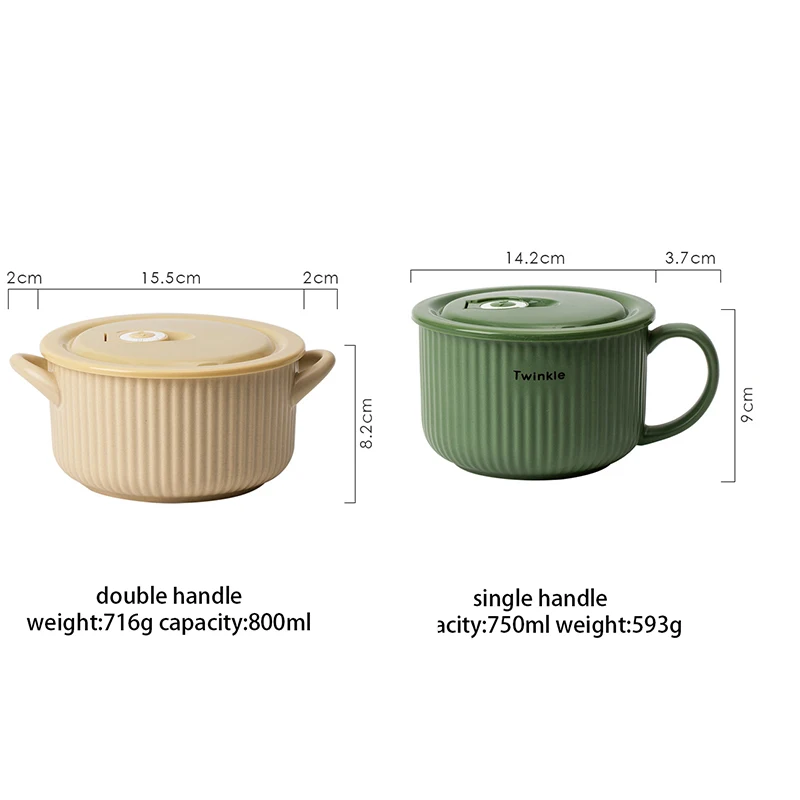 YWDL European Striped Instant Noodle Bowl With Handle Ceramic Kitchen Tableware Bowl For Salad Soup Fruit Pasta Microwave Safe images - 6