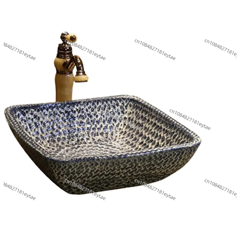 Blue Stone Ceramics Bathroom Sink Bathroom Fixture Countertop Sink Vintage Art Splashproof Homestay Hotel Washbasin Bathroom