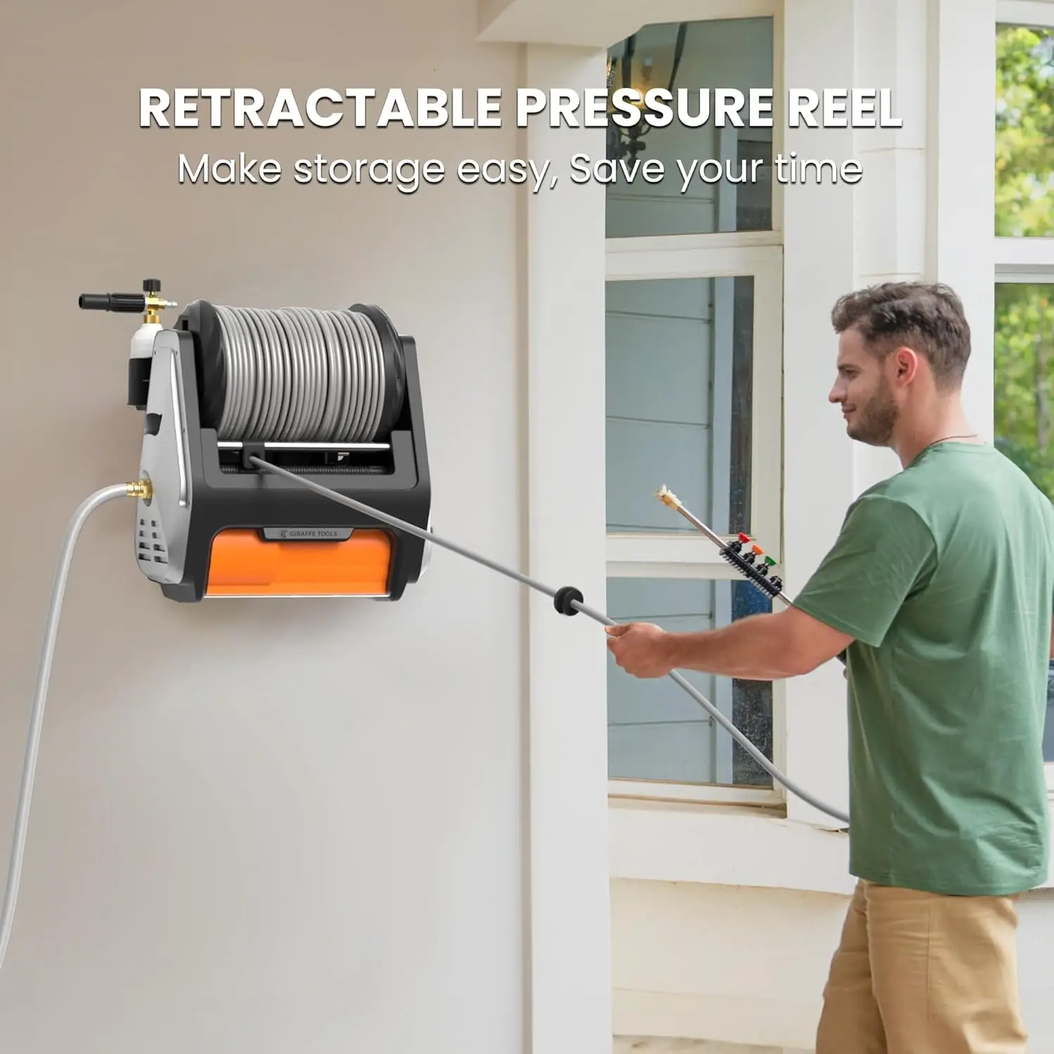 Pressure Washer PRO, Max 3300 PSI, 1.6 GPM Electric Wall Mounted Power Washer with 100ft Retractable