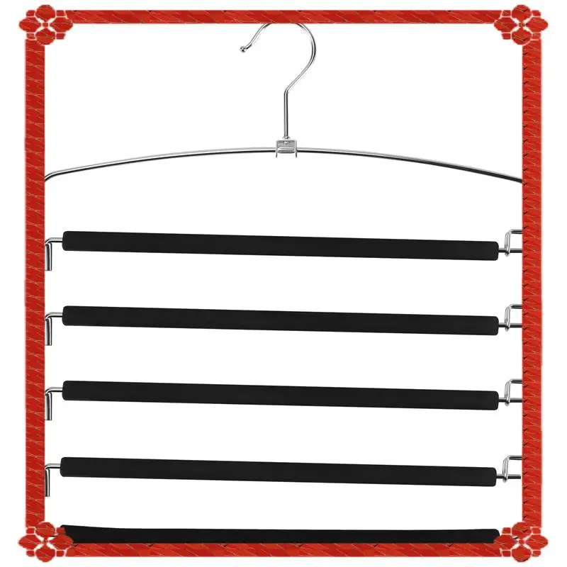 

24-Hour Delivery Pants Hangers 5 Layers Metal Slack Magic Hangers Non-Slip Foam Padded Swing Arm Space Saving Hanger Clothes Clo
