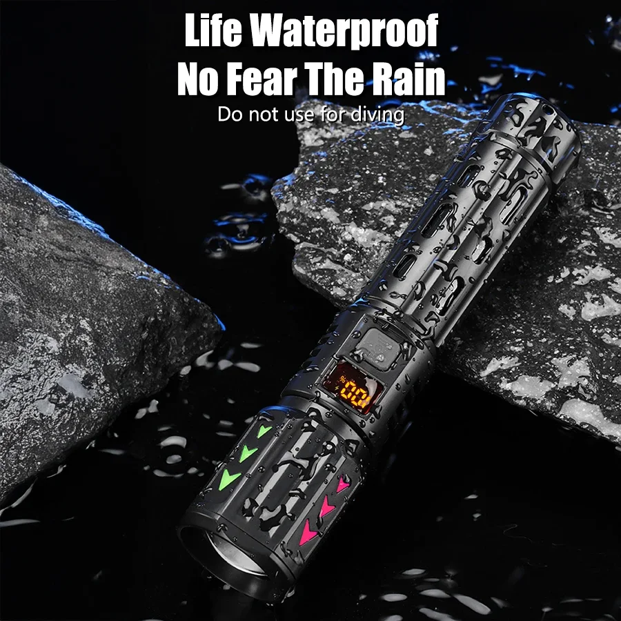 1000LM Ultra Bright LED Flashlight Type-C Rechargeable Long Range Zoom Tactical Torch Outdoor Emergency Camping Fishing Lantern