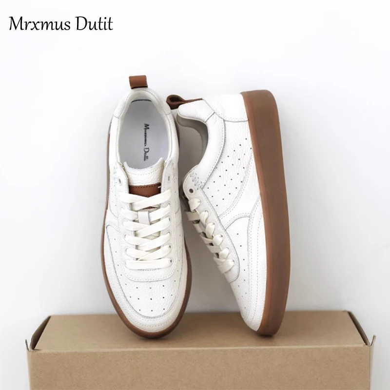 Mrxmus Dutit New 2024 Spring Women Fashion Genuine Leather Spring Flat Lacing Shoes Casual Versatile Sneakers Commute Female