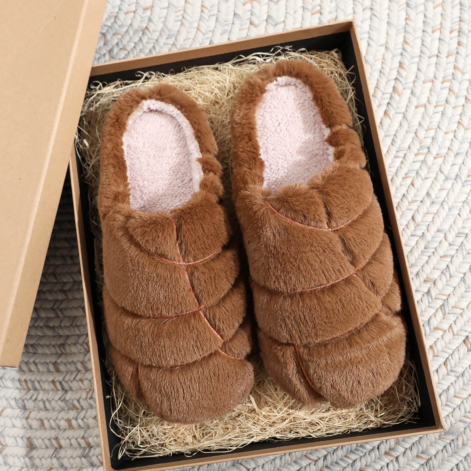 Women And Men Winter Solid Color Cute Bread Slippers Home Non Slip Colorful Fleece Plush Thick Soled Warm Indoor Slippers Shoes