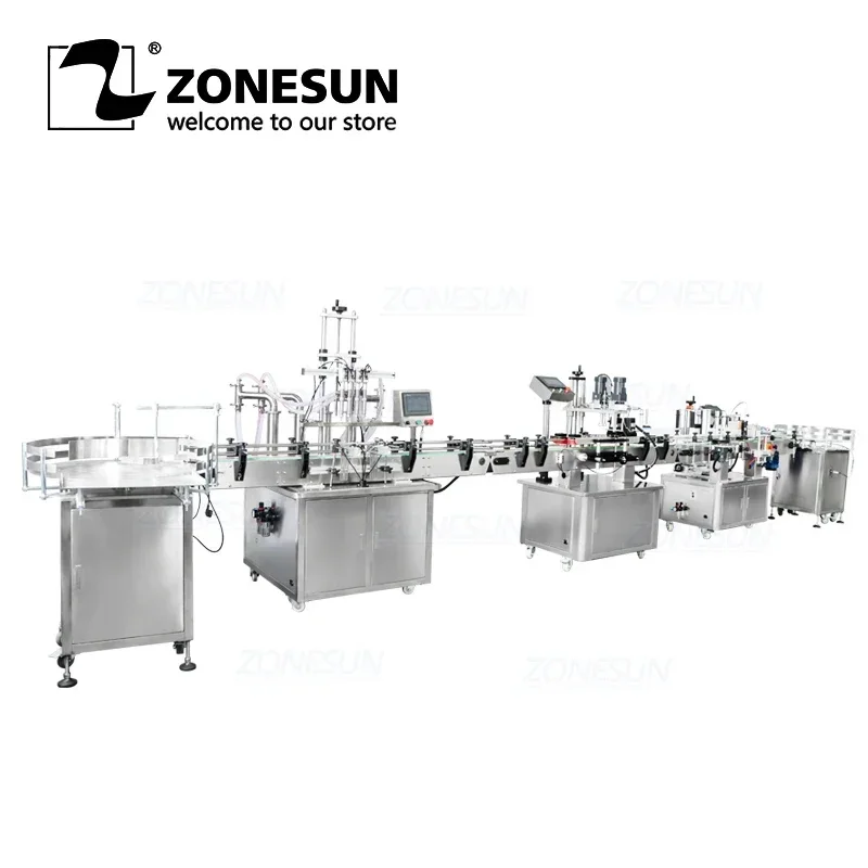 ZONESUN ZS-FAL180R5 Automatic Round Liquid Shampoo Perfume Bottle Piston Filling Capping And Labeling Machine