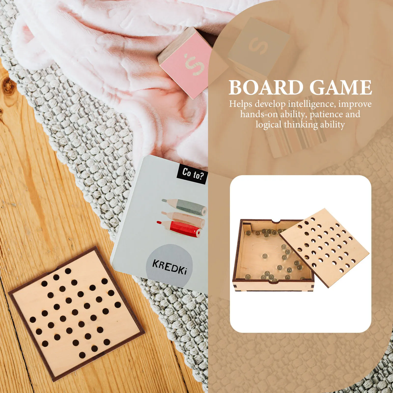 

1 set 1 Set Of Educational Chess Wooden Board With Glass Beads Creative Thinking Traininginteractive Checkers Brain