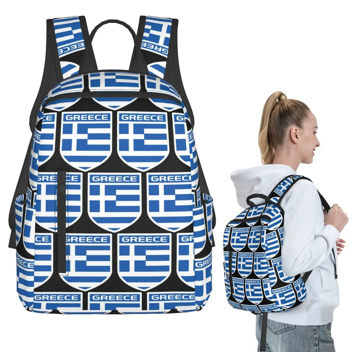 

Greece Greek Flag Backpack Student BookBag Children School Bag Laptop Shoulder Bags Men Women