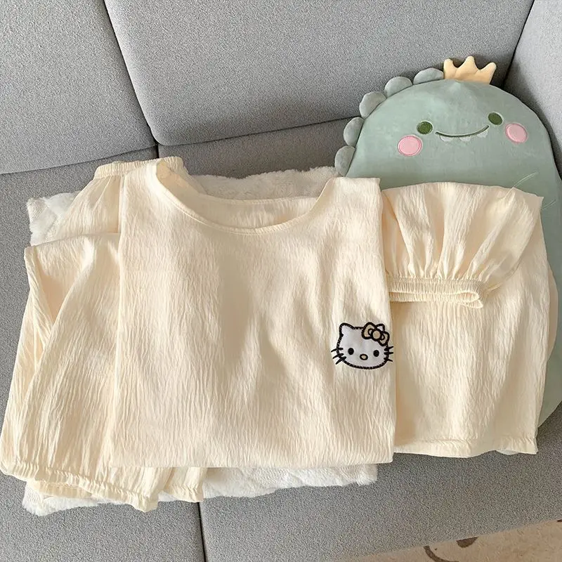 ใหม่ Hello Kitty อะนิเมะอุปกรณ์ต่อพ่วงการ์ตูนชุดนอนน่ารักสาวหวานสบายและสบาย ๆ สามารถสวมใส่นอกบ้านชุดสวมใส่