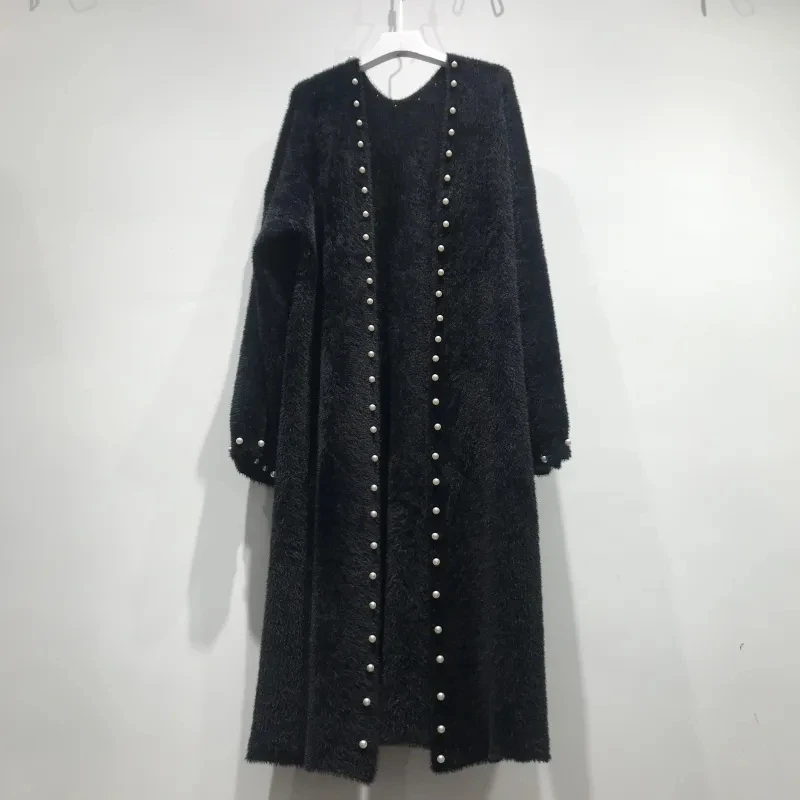 Cardigan en fourrure de vison pour femme, pull long au-dessus du genou, manteau de marée, automne et hiver, nouveau