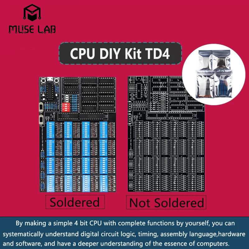 CPU DIY Kit TD4 CPU Make a Simple 4-bit CPU Soldered Optional Open Source Software Hardware