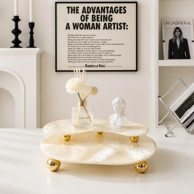 Oval Jewelry Storage Trays Mica Shell Texture Trays Anti-slip Metal Ball Legs French Vintage Luxury Cream Style Home Accessories