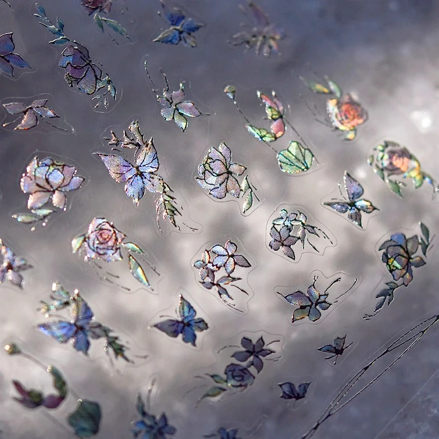 

Shiny Lotus Flower Colorful Butterfly Retro Chinese Style Summer Fish Chic Relief Self Adhesive Nail Art Sticker Manicure Decals