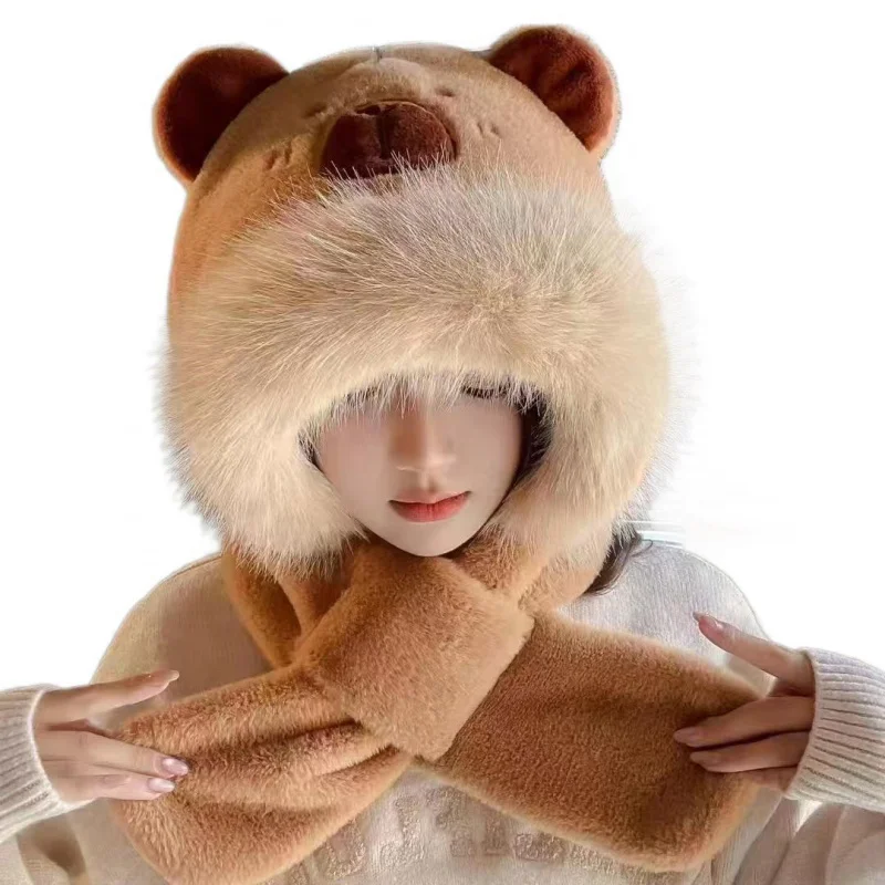 قبعة ووشاح جديدة لطيفة من القطيفة الكل في واحد لحماية الأذن في فصل الشتاء وركوب الدراجات في الهواء الطلق والقبعات الدافئة والأوشحة #5