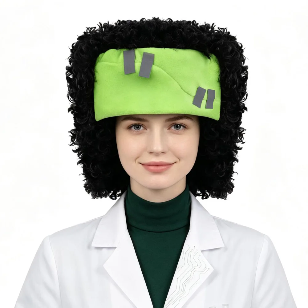 Divertido Sombrero de Frankenstein, Disfraz de Científico Monstruo, Peluca Negra Rizada, Gorro, Accesorio para Disfraz de Halloween, Carnaval, Fiesta