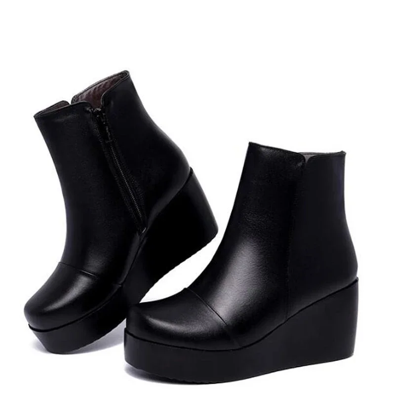 Stivaletti autunno inverno in vera pelle da donna stivaletti con zeppa da donna scarpe con plateau scarpe con tacco caldo