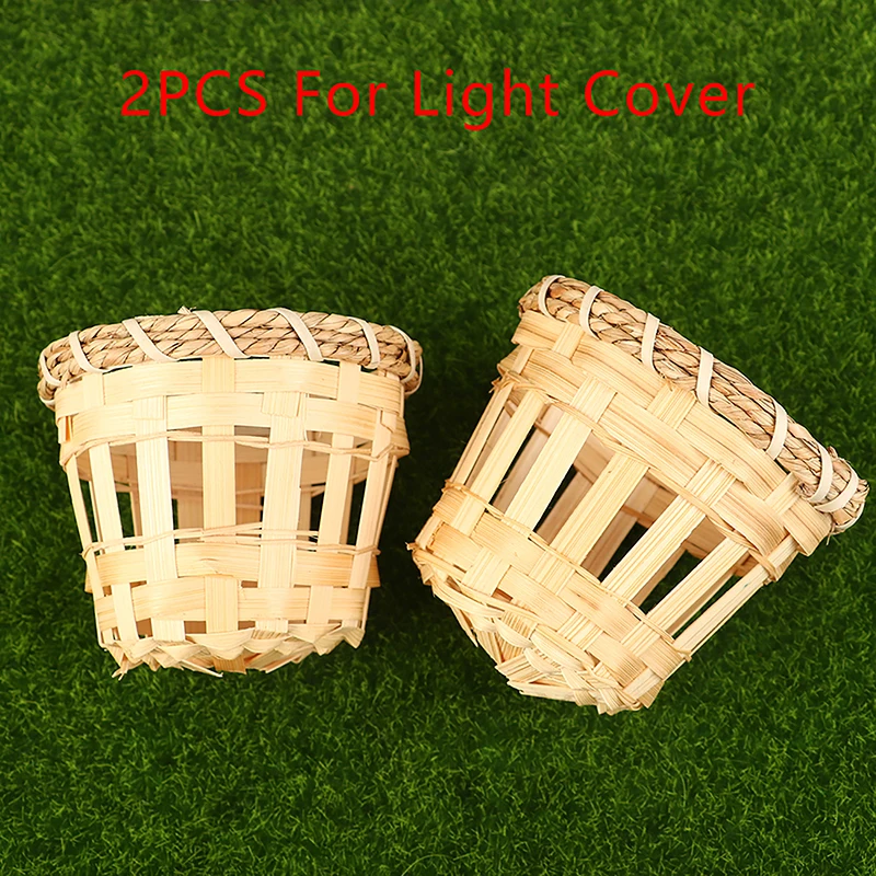 2Pcs Lamp Shade Light Cover Shades Chandelier Drum Woven Cage Bulbceiling Rattan Pendanttable Wicker Lamps Cottage Country