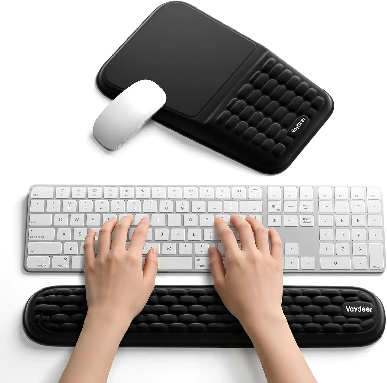 Ergonomic Keyboard & Mouse Wrist Rest Set, Memory Foam Cushion with 8 Slope & Massage Nubs, Non-Slip Base for Pain Relief