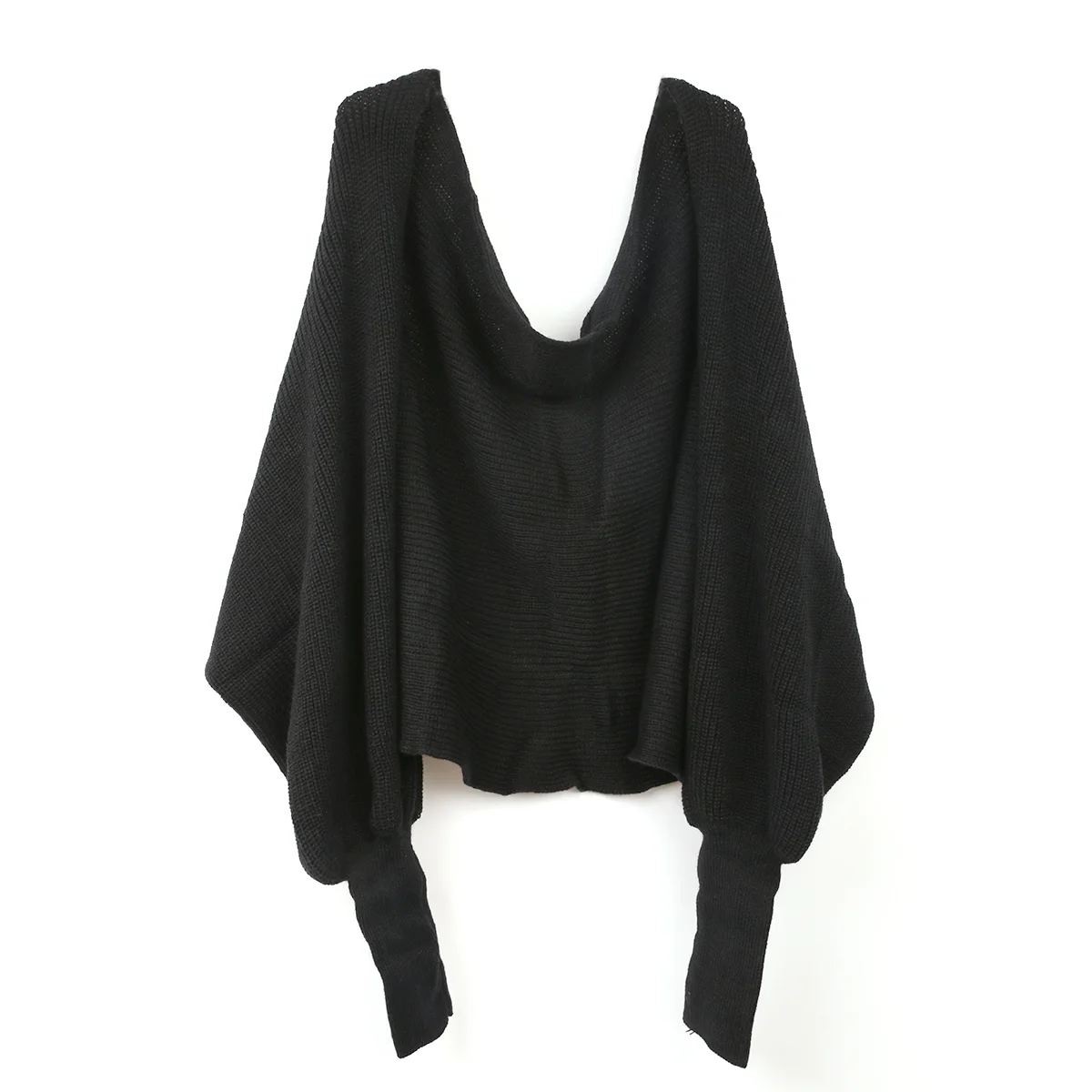 Shawl with Sleeves Knit Scarf Winter Scarves for Women Unisex Knitted Black Coat