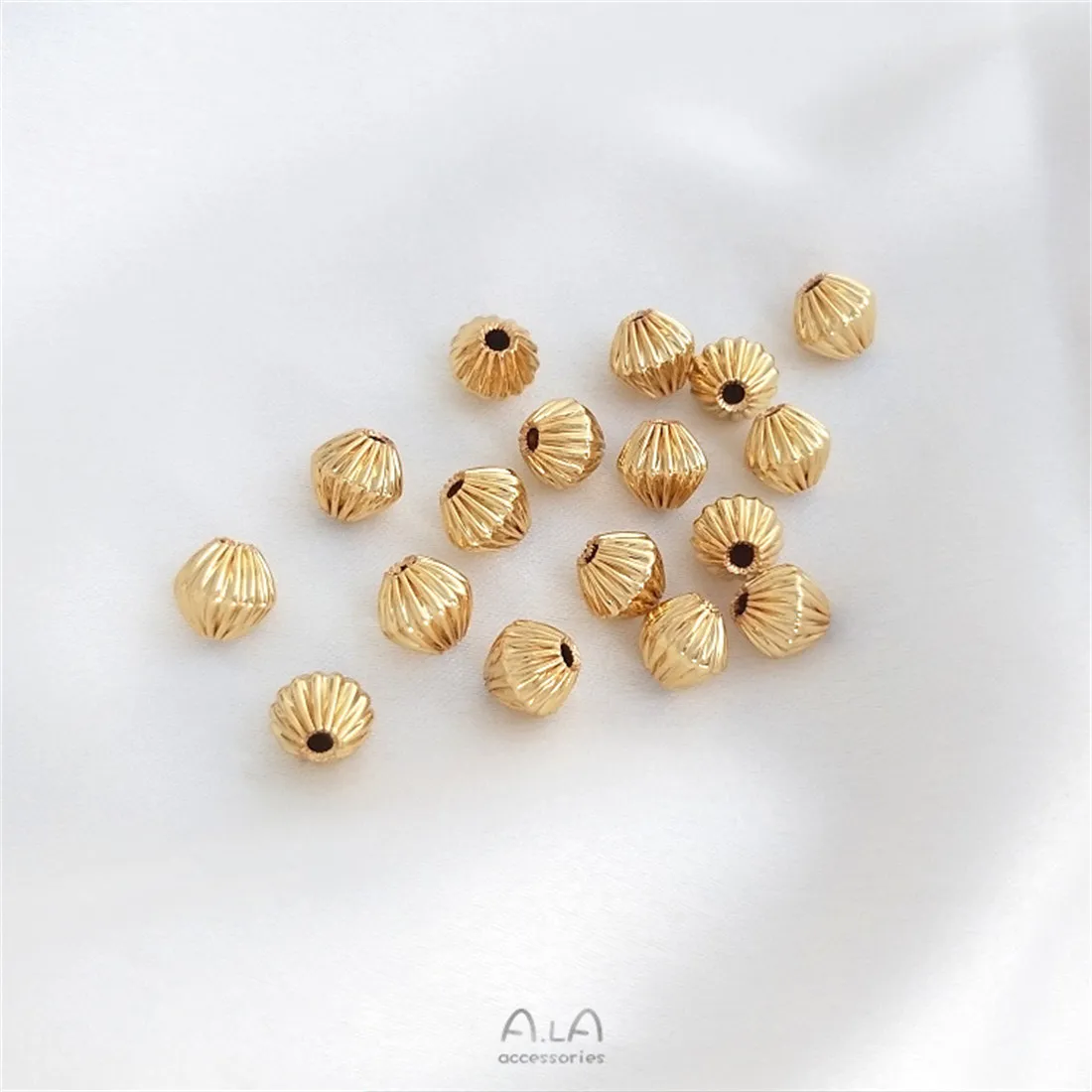 1PCS 14K Gold Plated Diamond Pattern Melon Beads, Copper Loose Spacer Beads for DIY Bracelet Necklace Jewelry