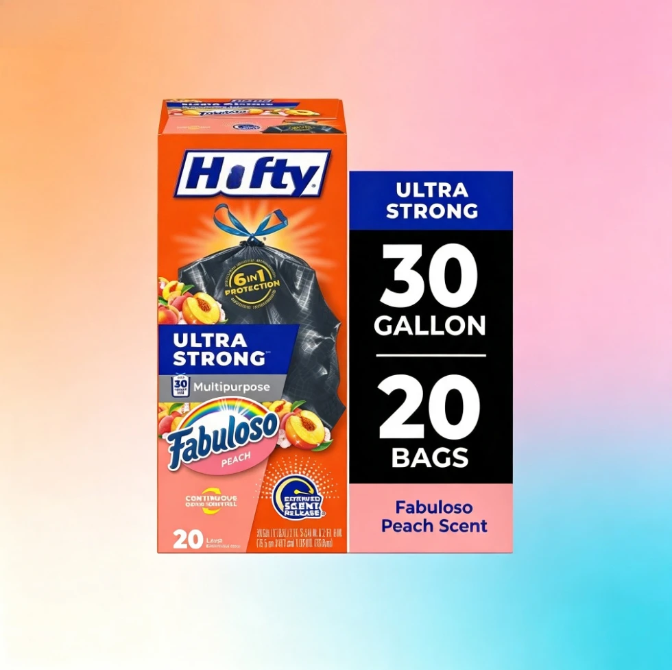 ICUTE-Hefty Ultra Strong 30 Gallon Trash Bags, Black Large Trash Bags, Fabuloso Peach Scent, 20 Bags