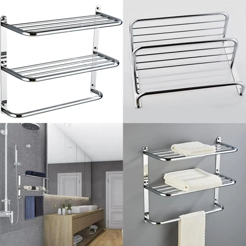 

24-Inch Wide 2-Tier Floating Wall Mount Towel Rack with Shelf, Hotel Style Bathroom Storage Solution
