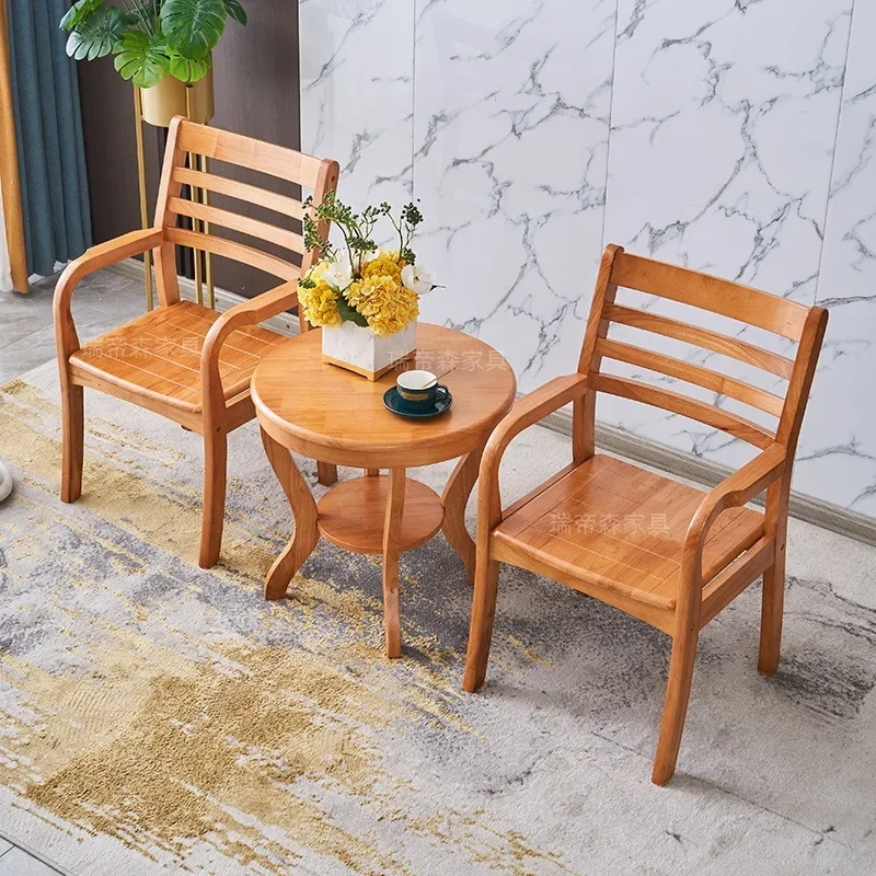 DSA solid wood small coffee table chair three-piece Nordic bedroom one round table with two chairs balcony table and chairs
