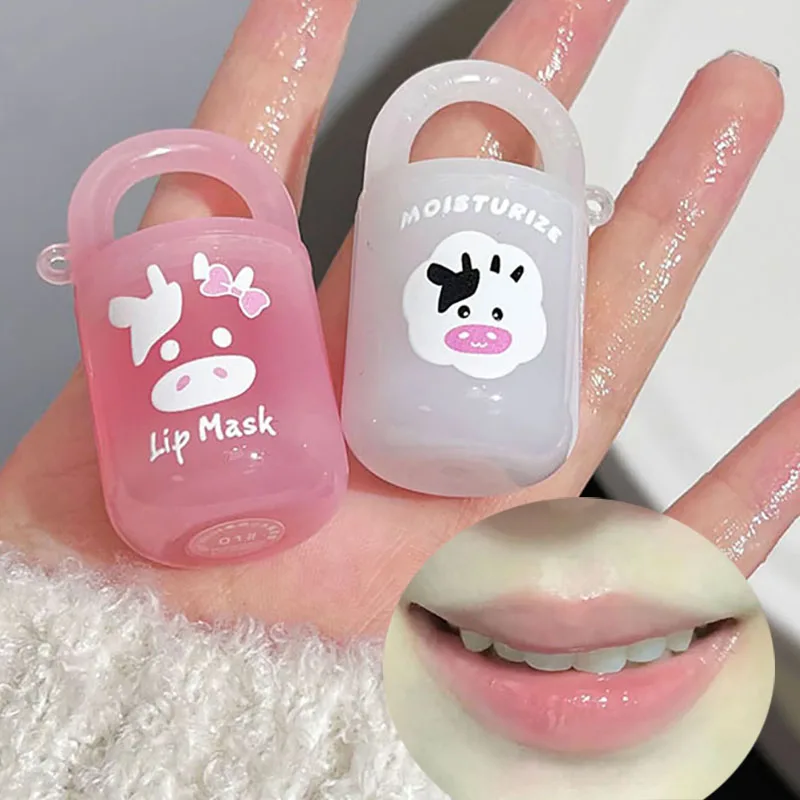 Cute Calf Lip Balm Base Hydrating Peach Jelly Lip Sleep Mask Natural Plant Anti-Cracking Colourless Lip Care Lighten Lines Gel