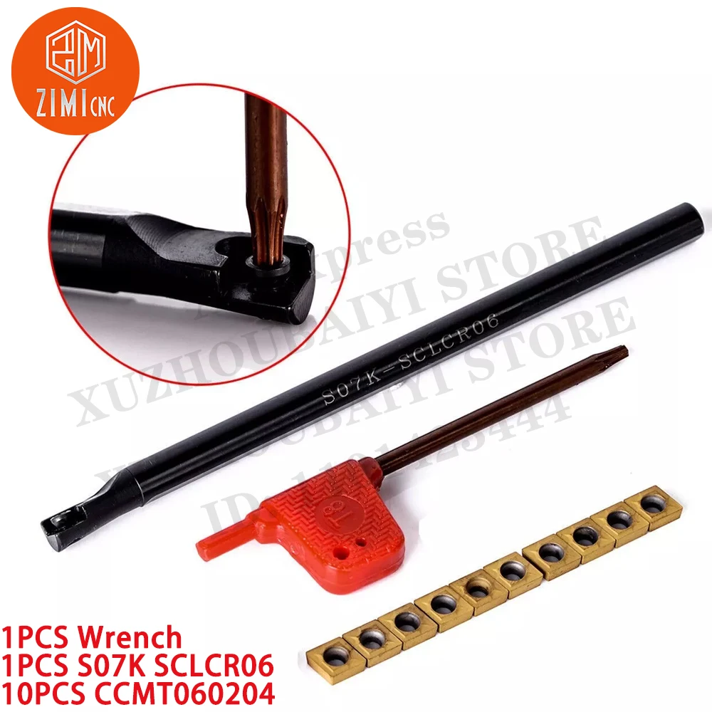 1PCS S07K-SCLCR06 7mm 선반 보링 바 홀더 도구+ 10개 CCMT060204 초경 인서트 CNC 도구 금속 선반 기계적인 자르는 기계