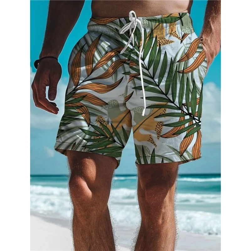 

Branches Leaves Graphic Swim Trunk For Men Colorful Plants 3D Print Short Pants Summer Loose Harajuku Sport Street Board Shorts