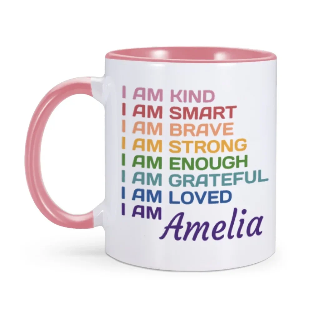 Inspirational Ceramics Mug Affirmations Myself Custom Name Coffee Tea Mug with Encouragement Quotes Home Tea Cup for Girls Women