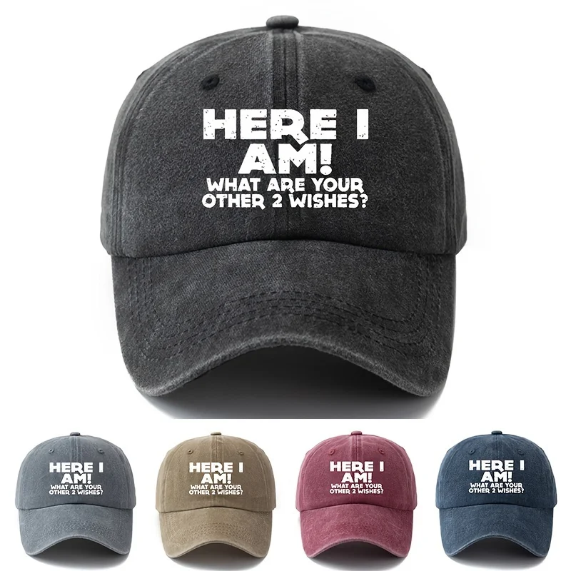 

Бейсболка MAKEFGE унисекс, регулируемая, с эффектом потертости, повседневный стиль, полиэстер, с надписью "HERE I AM", хип-хоп кепка для мужчин и женщин, 1 шт.