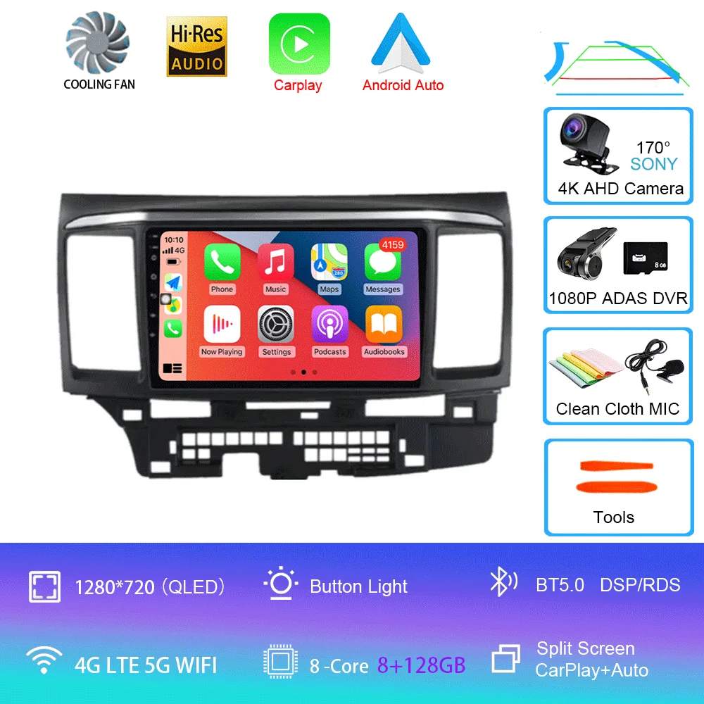 Voor MITSUBISHI LANCER 9 10 X 2008 2009 2010 2011 - 2016 9 inch Android 16 autoradio stereo audio GPS speler Carplay Auto scherm