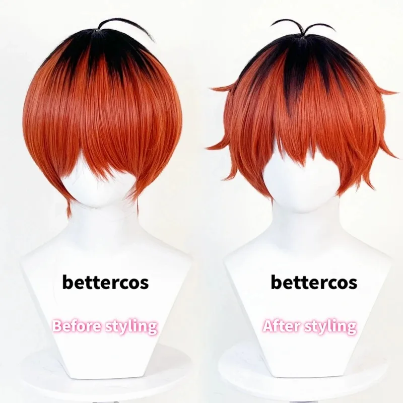 zz04zz12Stark コスプレアニメ Frieren 葬儀ブラウンレッドブラックショート耐熱人工毛パーティーウィッグ + ウィッグキャップ