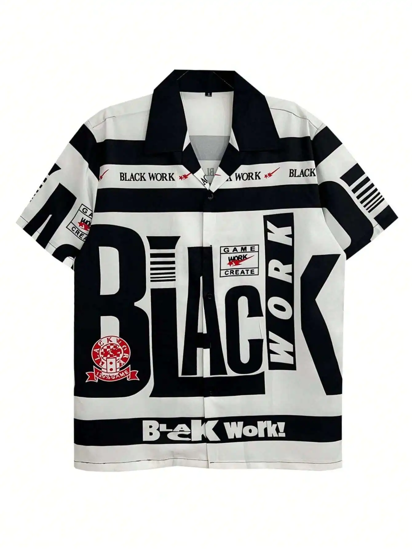 

Men's Casual Short Sleeve Printed Shirt, Bold Graphic Design, Black & White Striped