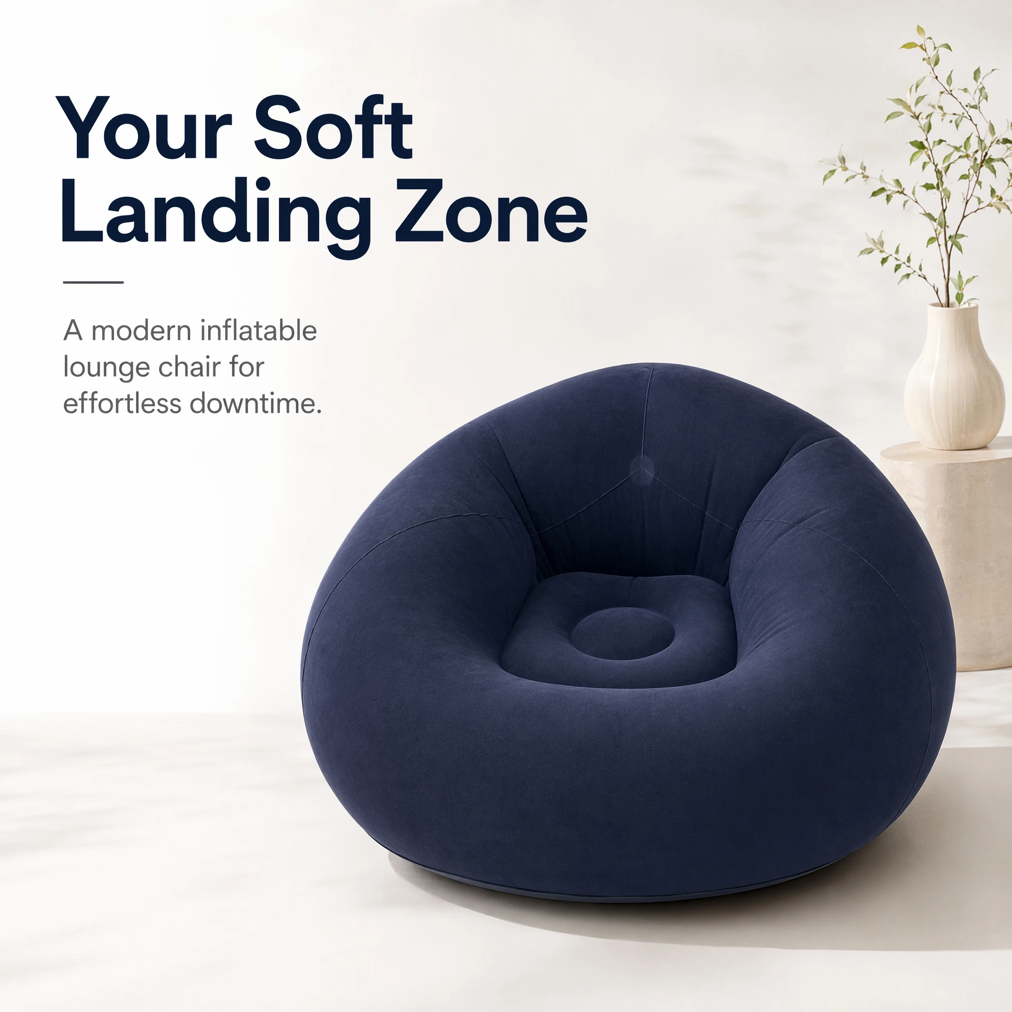 Flocking Inflatable Ball Sofa Portable Round Air Bean Bag Chair Foldable Leisure Inflatable Couch for Bedroom Living Room Indoor Home Furniture