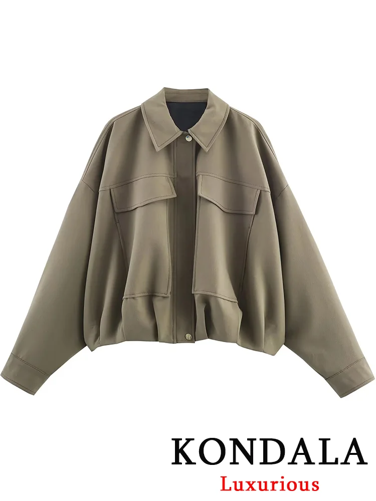 

KONDALA винтажная повседневная шикарная куртка-бомбер, однотонные короткие пальто с карманами на молнии и длинными рукавами, новая мода, осень-зима 2025 г.