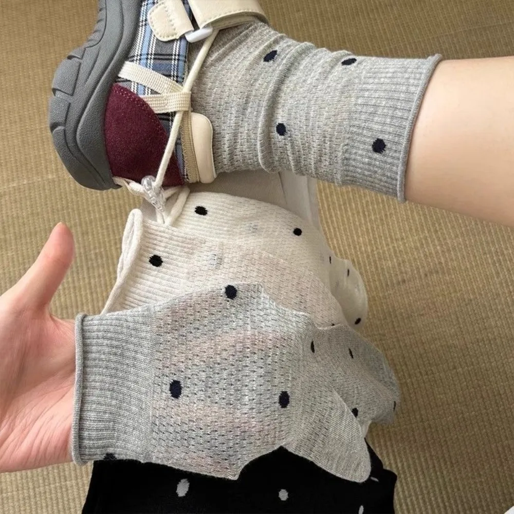 

Fashion Hollow Out Dot Socks Rolled Edge Thin Women Socks Breathable Long Socks Summer