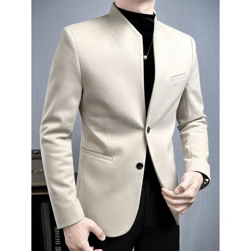 

Улучшенная туника, мужской костюм, осенне-зимний новый повседневный шерстяной воротник-стойка, китайский повседневный костюм, куртка