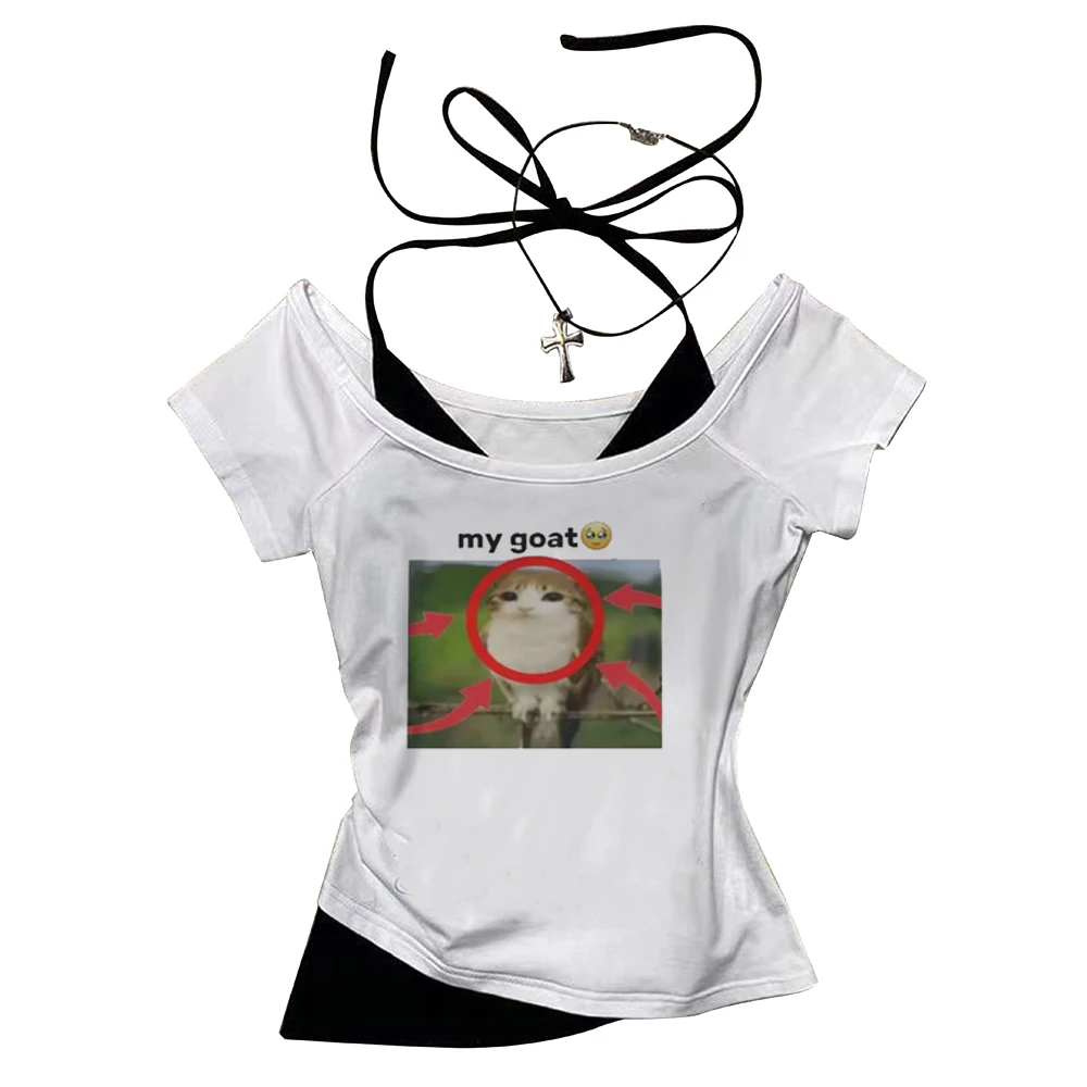 Meowl crop top teen anime party cute jojifuku clearance sales t shirt vintage summer goth grunge