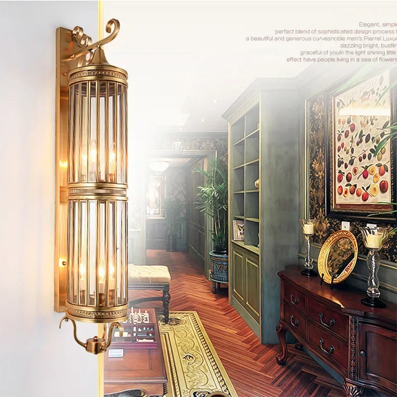 

European Copper Solder Glass Wall Lamp Wall Lamp Wall Lamp High-grade Hotel Balcony Outdoor Waterproof American Copper Copper Wa