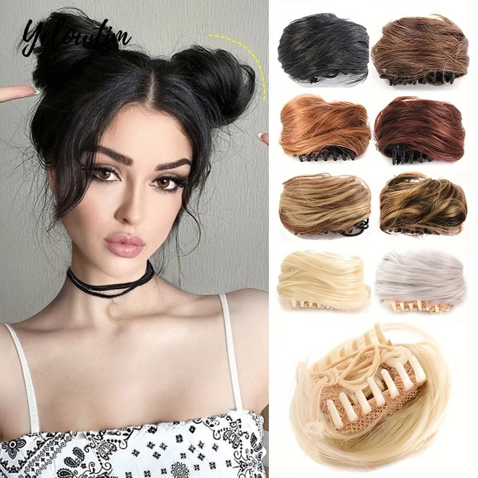 

Women's Hair Buns Synthetic Curly Chignon Ombre Claw Hair Messy Buns Updo claw Clip In Hairpiece For Women LM