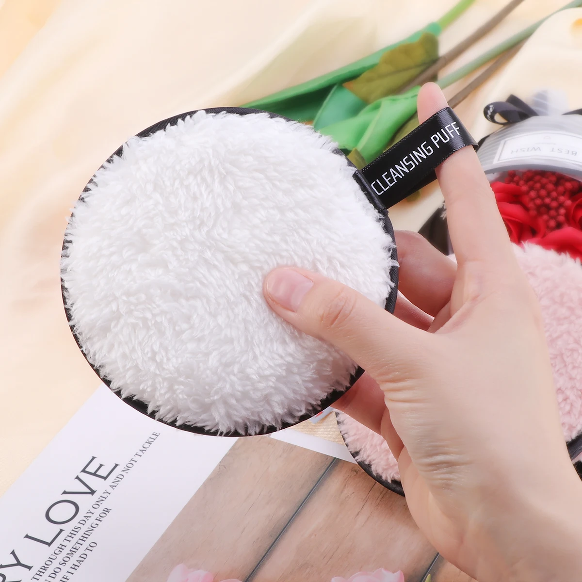 メイク落としパフ洗顔パッドソフトマイクロファイバー女性ハンドタオルバスクロスディープポア浄化再利用可能な