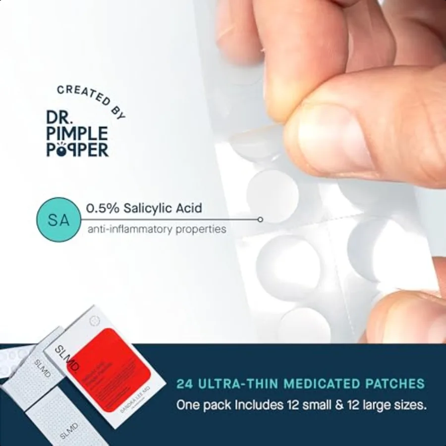 SLMD de Dr. Pimple Popper Parches para espinillas de ácido salicílico Tratan el acné y la impara la apariencia de las manchas oscuras Parche transparente fino
