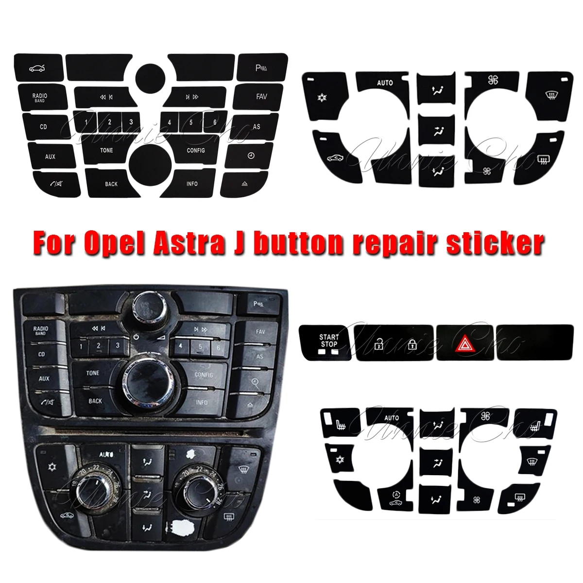 Autocollant de bouton pour Opel Astra J, réparation de panneau radio climatique, accessoires de voiture, rénovation, interrupteur Meriva B,