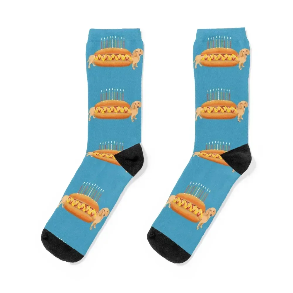 Hot dog dachshund dog birthday, dog sausage to eat with ketchup and mustard Socks hiphop Argentina Lots Boy Socks Women's