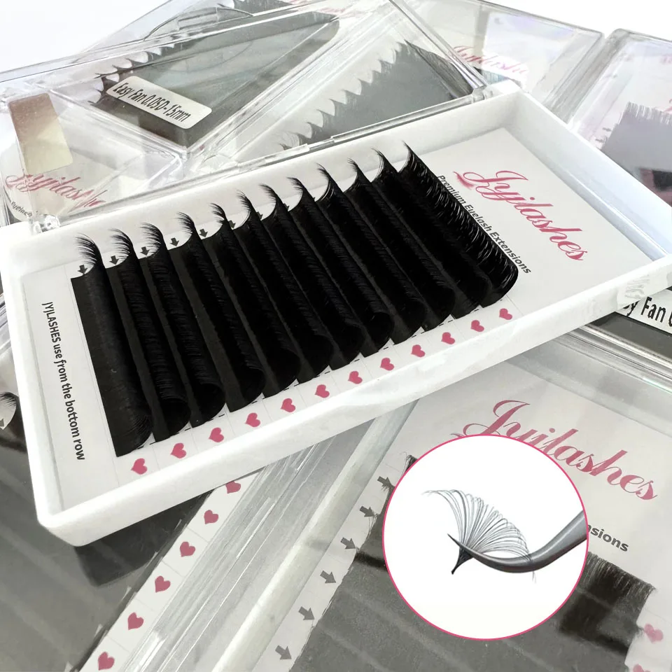 Jyjlashes fácil ventilador volume cílios floração automática extensão de cílios preto fosco mega cílios todos os tamanhos maquiagem cilios