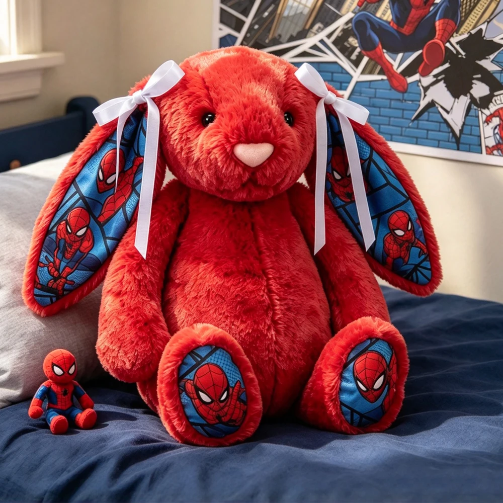 Spider Man Pattern Bunny Plush Toy Soft Stuffed Long Ear Rabbit Doll Cute Fluffy Companion Home Decor Halloween gifts For Adults