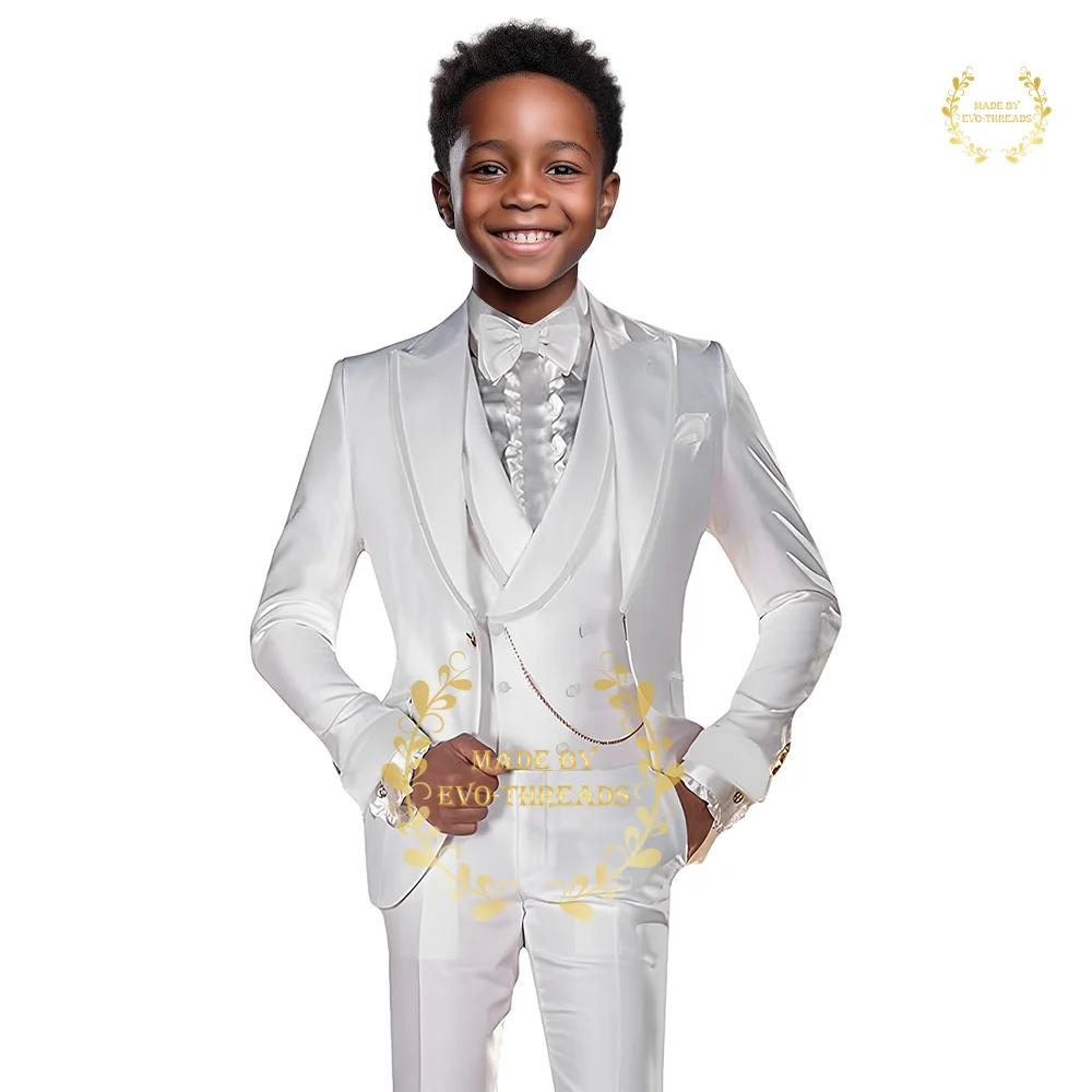 Boy's 3-piece suit jacket vest pants peak lapel premium kids performance wedding pageboy dance birthday Xmas Party custom tuxedo