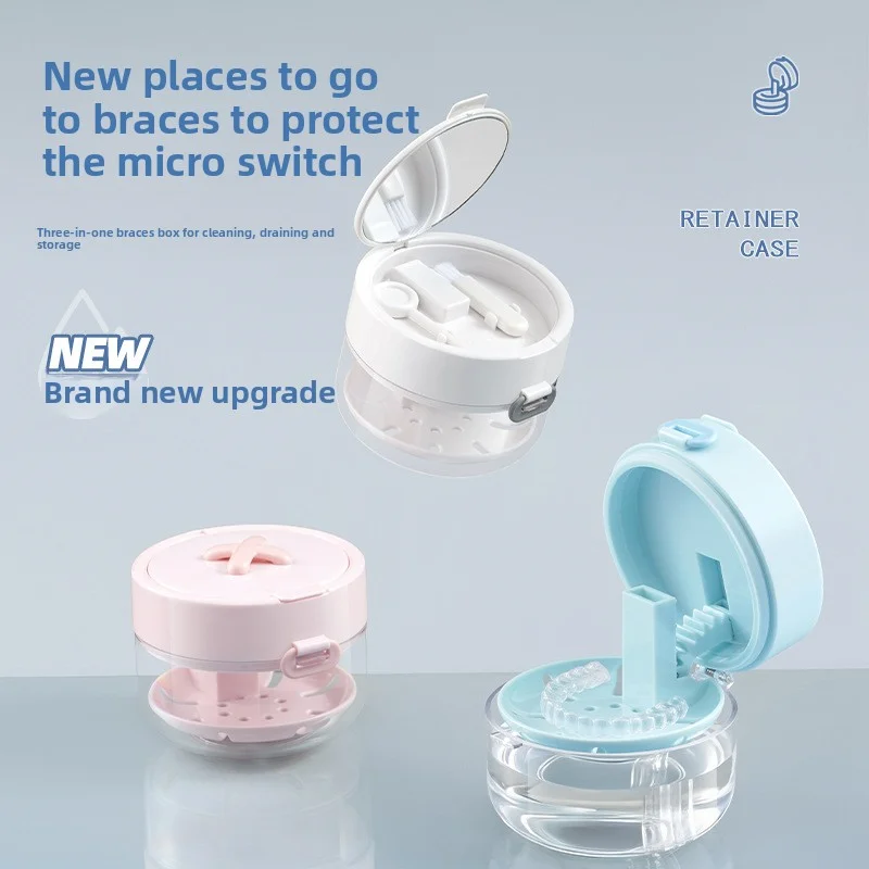 Three-in-One Multi-Functional Dental Brace Storage Case New Style Cleaning And Draining Box for Orthodontic Appliances