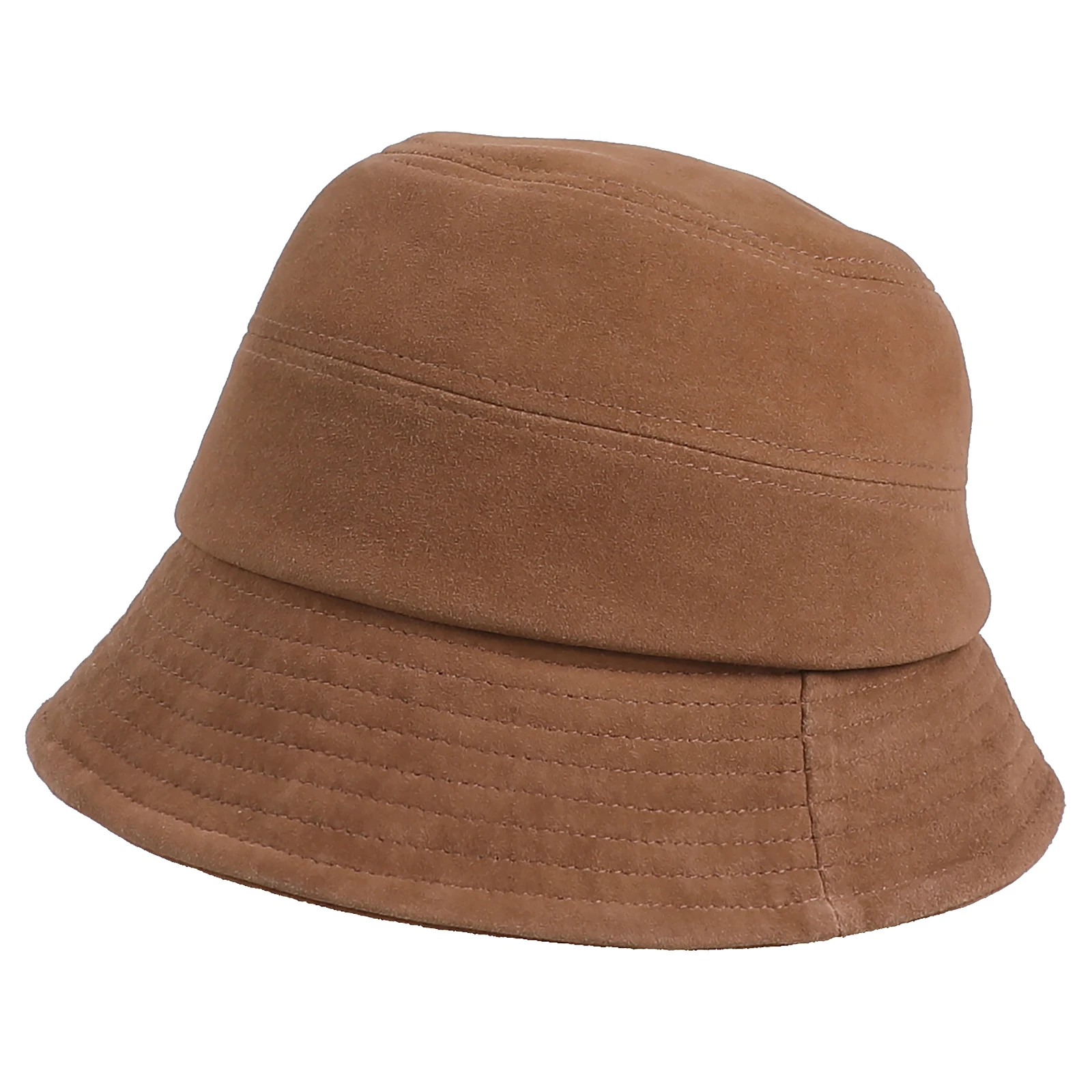 Women\'s Genuine Suede Leather Bucket Hat Sun Retro Cap Fashionable Fishing Hats