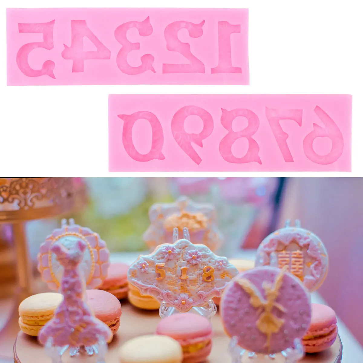 

A Set of Number Pattern Silicone Mold Pink Non-Stick Fondant Cake Chocolate Candy Ice Cube Jelly DIY Baking Molds